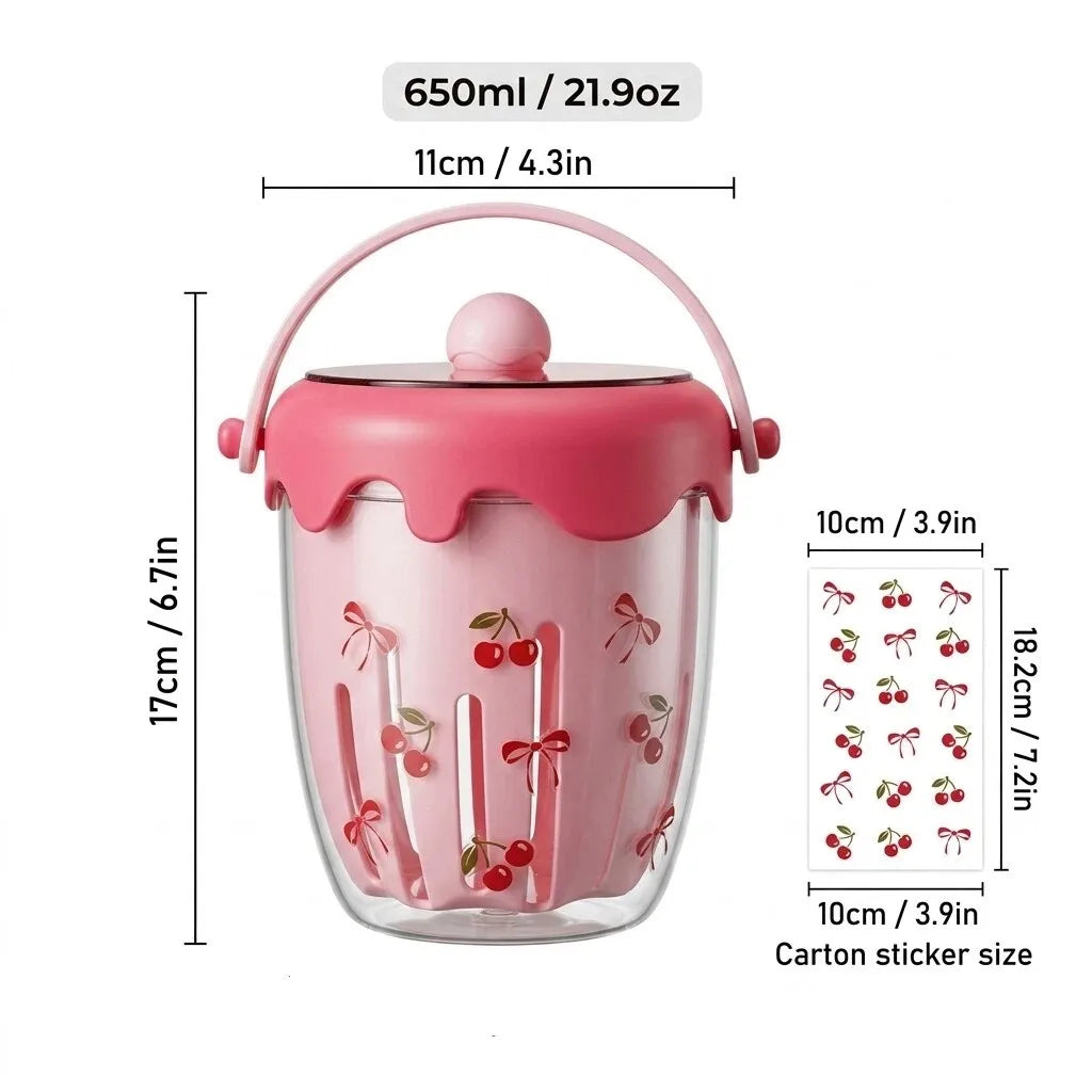 Clear Plastic Salad Container with Lid Fork Double Layer Fruit Drain Cup Yogurt Cereal Snack Bento Lunch Box for Kids School