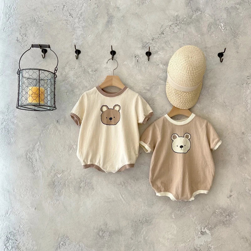 Summer Baby Girl Boys Bear Casual Short-sleeved Bodysuits Jumpsuit Toddler Boy Cotton Cartoon Romper One-pieces Clothing