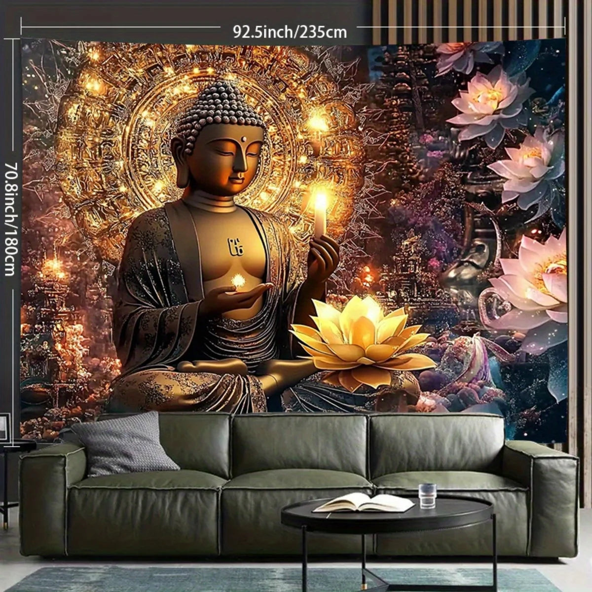 Spiritual Buddha Wall Tapestry Mural Large Decorative Zen Enlightenment Art Hanging Golden Lotus Asian Meditation Room Decor