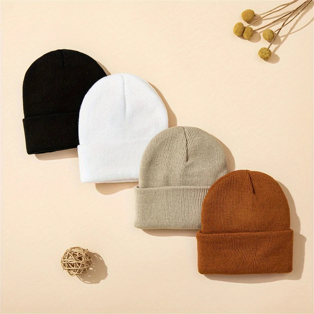 4pcs Baby Hat Knit Cuffed Beanie for Boys and Girls Winter Warm Knitted Beanie Hats for Skiing Outdoor