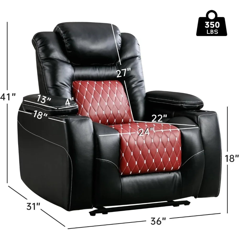 Electric Power Recliner Chair with Adjustable Headrest, Faux Leather Home Theater Seating, Overstuffed Reclining Furniture