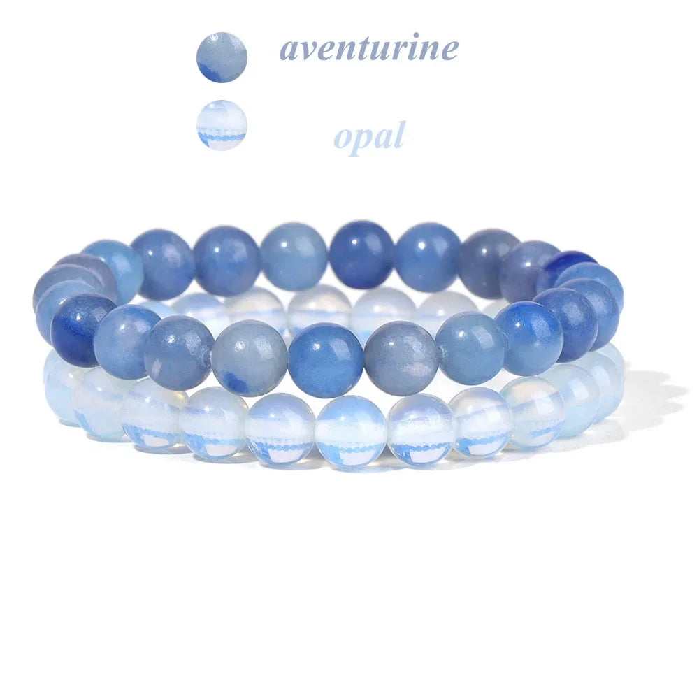 2Pcs Colorful Natural Stone Bead Bracelet Set 8MM Natural Agates Turquois Amethysts Quartzs Gem Stretch Bangle Jewelry Gift