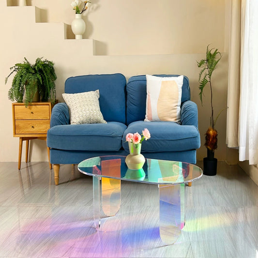 Modern Acrylic Coffee Table Clear Side Table with 4 Legs Rainbow Accent Furniture Space-Saving Living Room/Office Decor