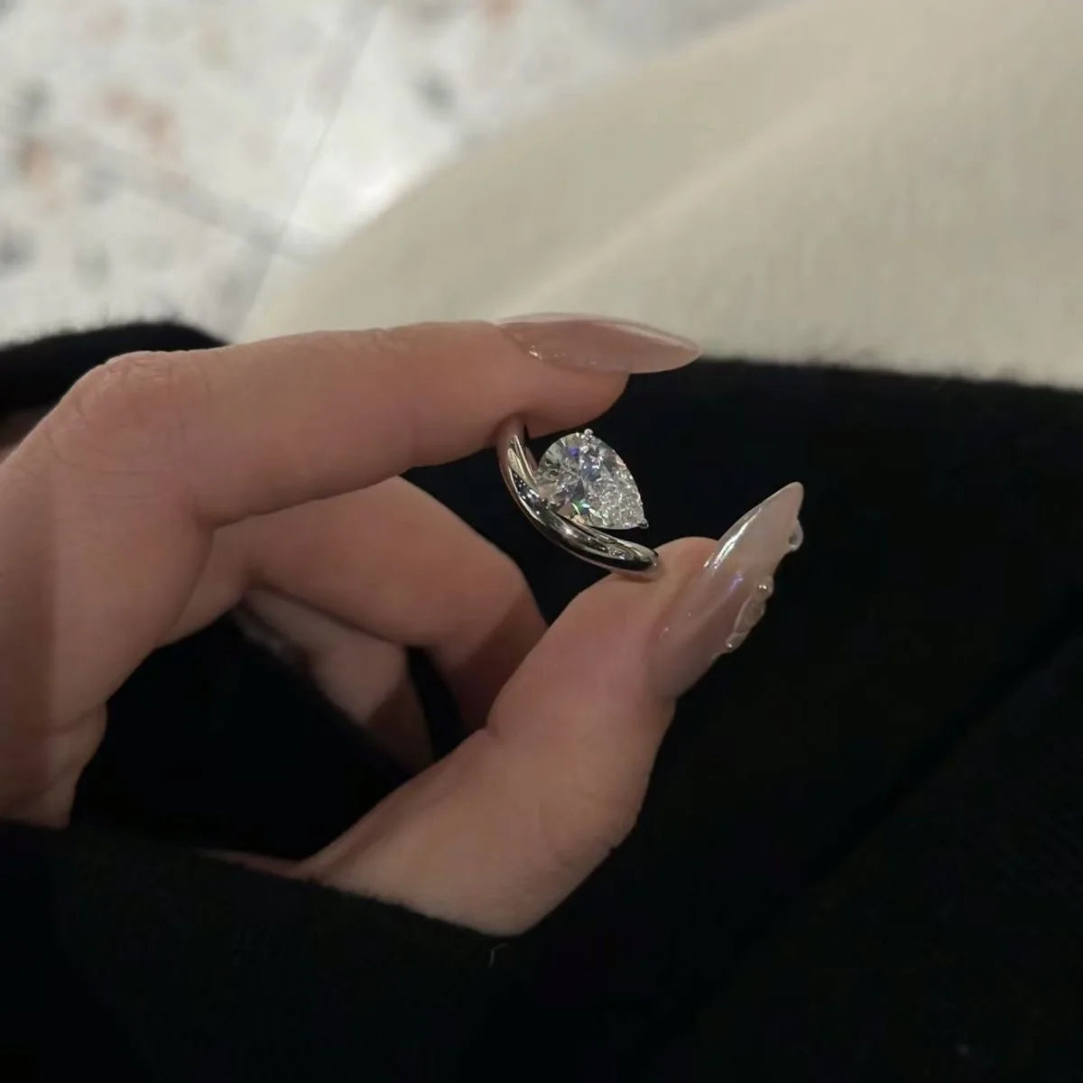 1 Piece S925 Sterling Silver with Teardrop Moissanite Ring for Men and Women |Gifts for Him |Gifts for Her |Birthday |Wedding |A