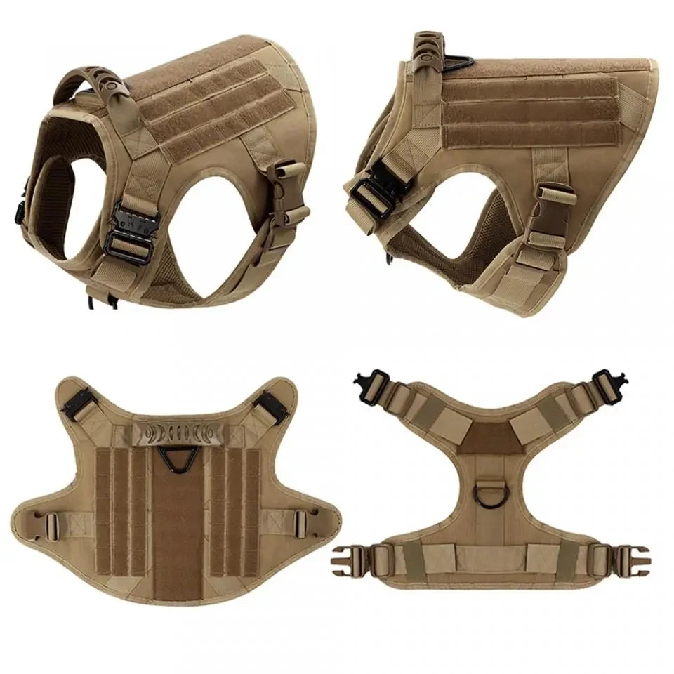 Tactical Dog Harness Vest With Collar Leash Velcro Patches And Sunglasses For Medium Large Dogs Adjustable For Outdoor Training Walking Working And Daily Use
