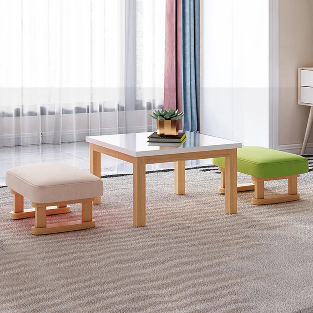 Coffee Color Solid Wood Rocking Footstool Linen Upholstered Padded Ottoman Stool Portable Small Shoe Changing Bench Low Foot Rest Stool for Entryway Living Room Sofa Side Bedroom Home Furniture 1 Piece