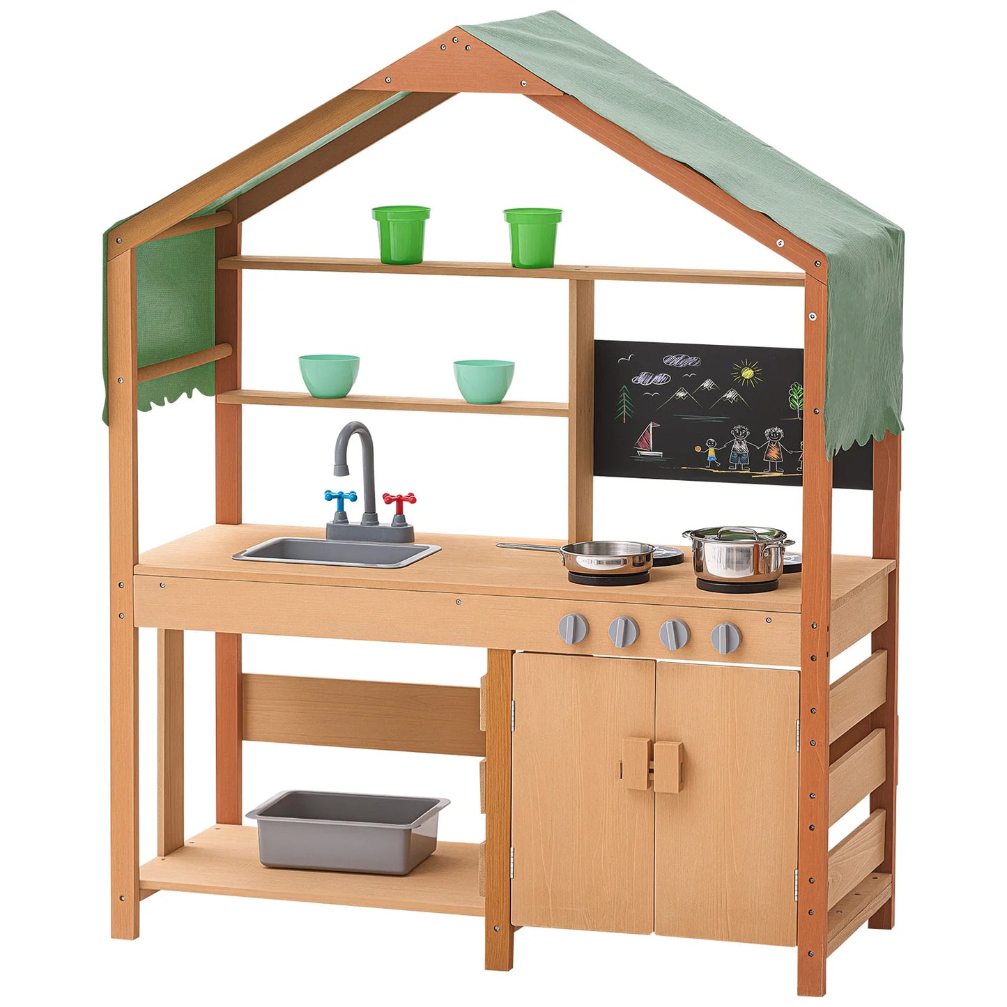 SucceBuy Mud Kitchen Cookware Toys Kids Outdoor Toddler Grocery Store Playset with Stoves Faucet for Children Birthday Gifts