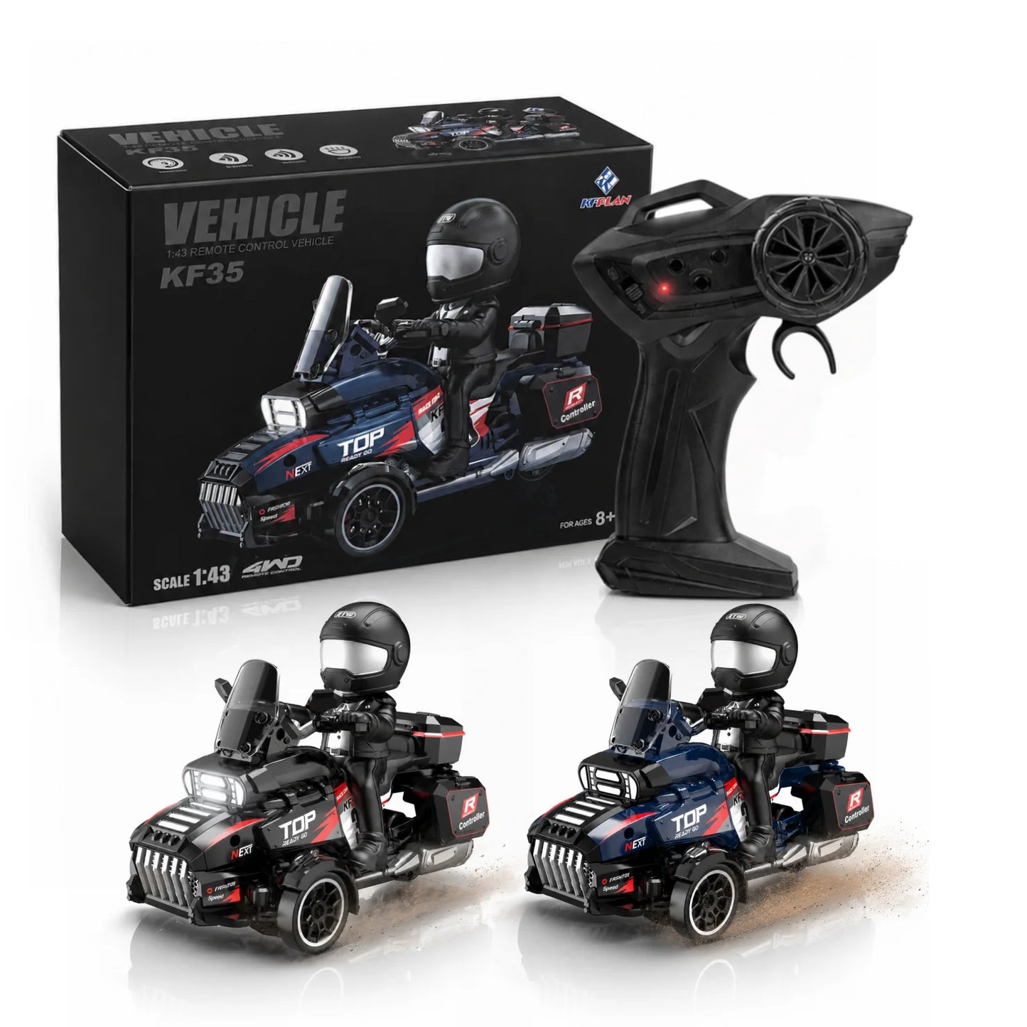1/43 RC Drift Motorcycle, 2.4GHz Remote Control 3-Wheel Drift Trike with Detachable Rider Figure, LED Lights, High-Speed Racing Motorcycle Toy, Mini RC Car, USB Rechargeable, Birthday Christmas Gift for Kids Boys Adults