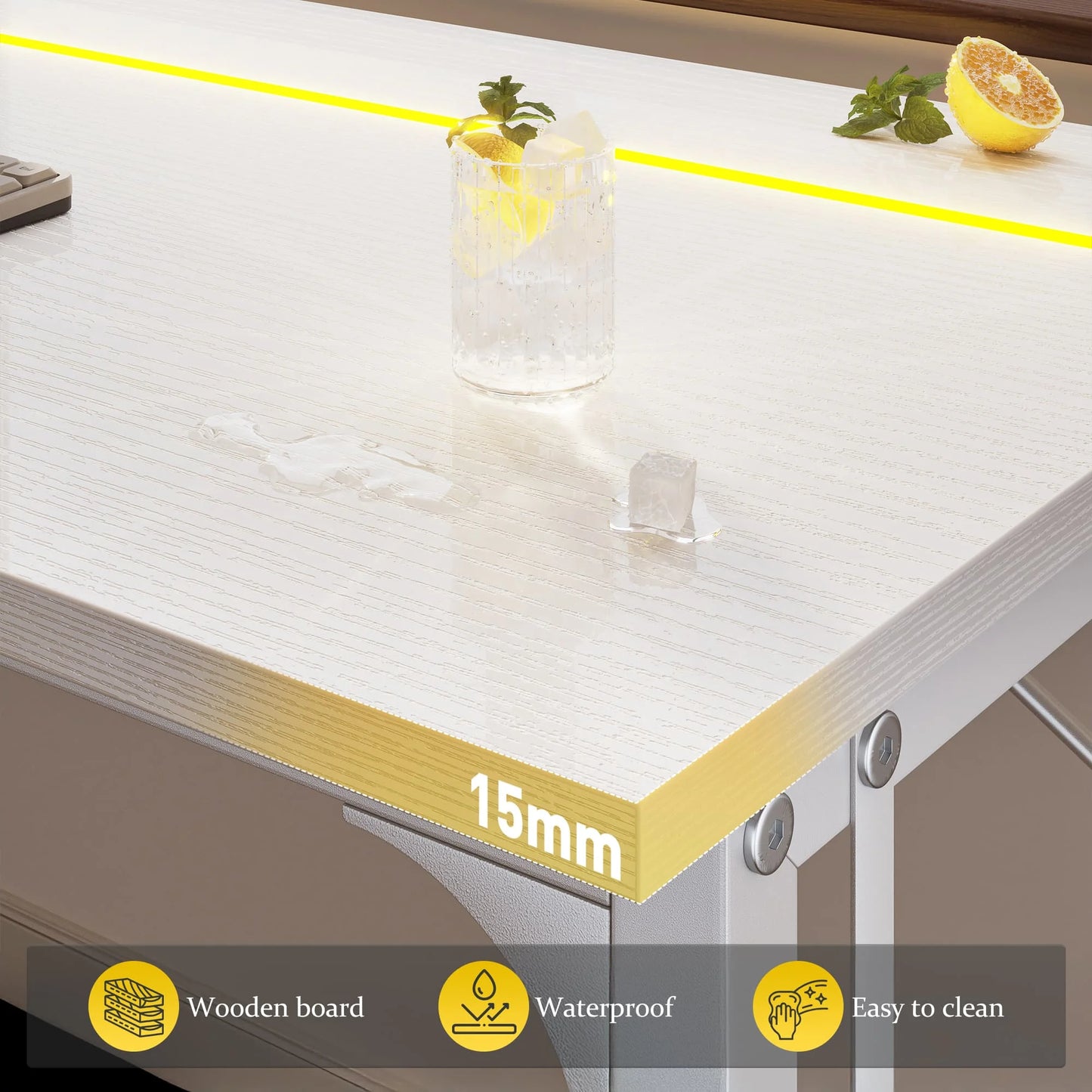 EnHomee 31.5" RGB LED Vanity Desk Waterproof Writing Desk with Headphone Hook & Storage Bag, Metal Frame Home Office Table for Bedroom Dorm