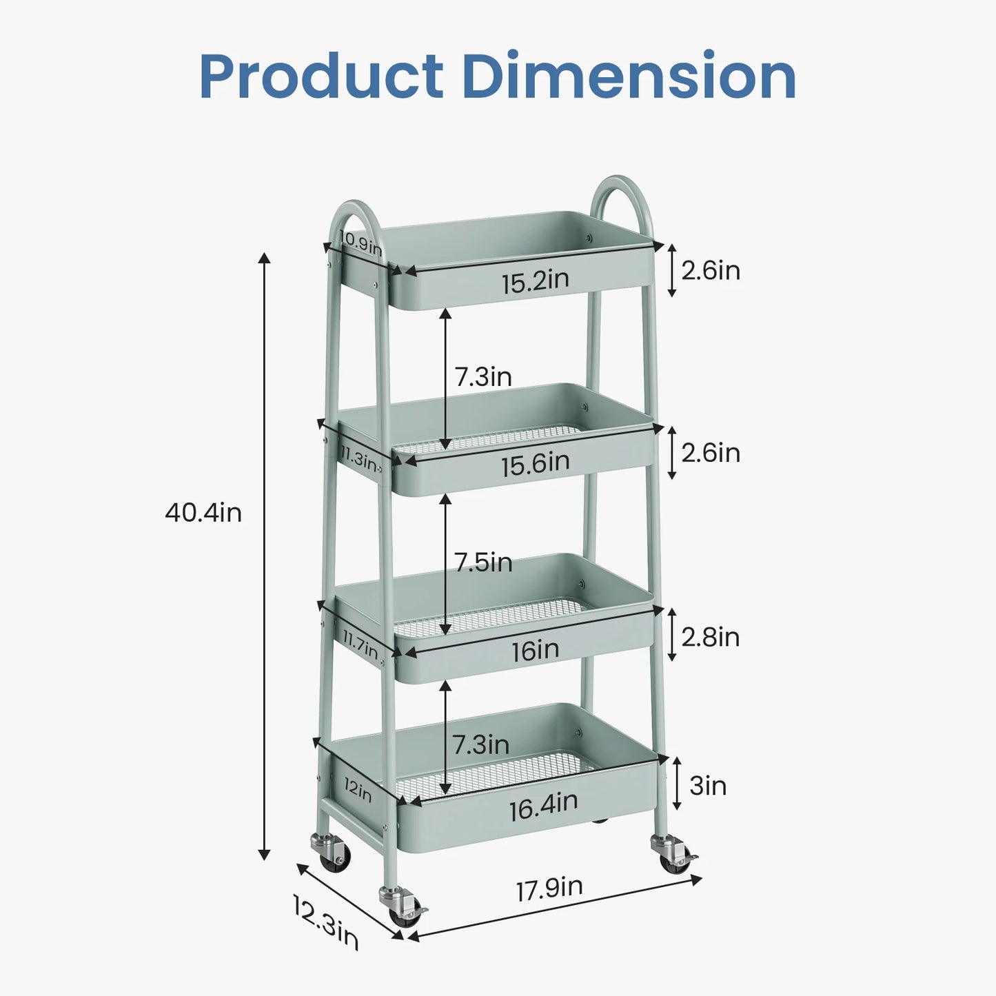 MCQ 4 Tiers Mobile Metal Frame Kitchen Cart Rolling Storage Shelf with Lockable Caster Wheels Organization Utility Cart for Livingroom Kitchen Narrow Places ﻿