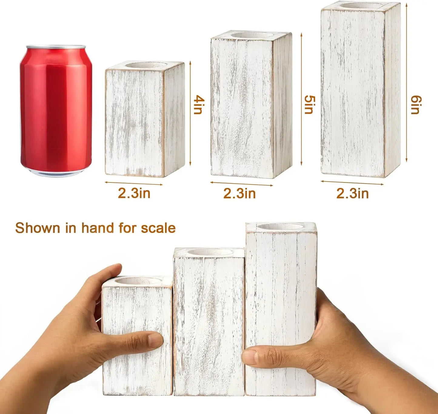 White Farmhouse Candle Holder with Flameless LED Candles Farmhouse Decor 3p| Wooden Candle Holders, White Rustic Farmhouse Decor With Battery Operated for for Valentines Holiday Party Home Decor