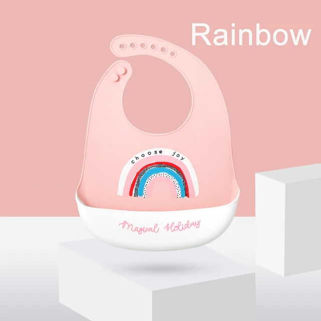 Silicone Baby Bib Waterproof Drool Catcher Cartoon Newborn Feeding Soft Edible Bib Adjustable Baby Burp Cloth