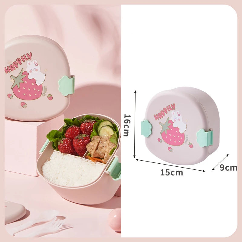 Cartoon Bento Lunch Box for Kids, Leakproof Lunch Fruit Container for Girls, Boys, Toddlers with 2-3 Compartments,Microwave Safe