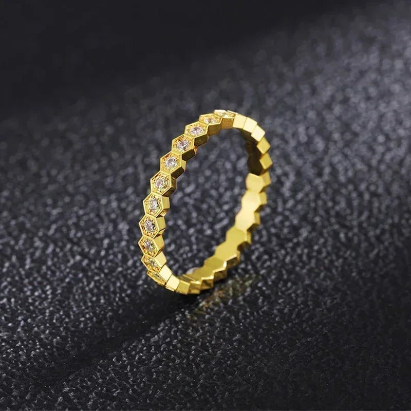 High Quality 925 Sterling Silver Honeycomb Ladies Classic Stacked Fashion Bee My Love Ring Trend Brand Wedding Fine Jewelry Gift
