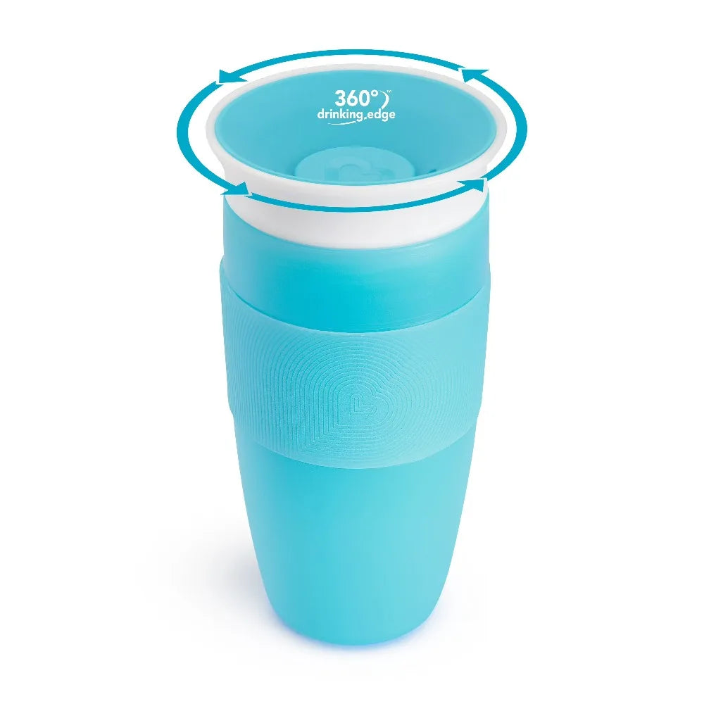 360 Degree Toddler Sippy Cup Leak Proof No Spill Training Cup with Handle 14 Ounces Blue for Kids Baby