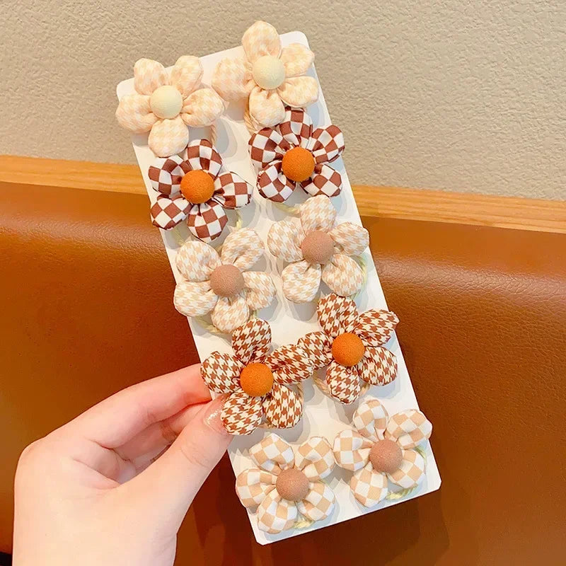 10 Pcs/Set New Baby Girl Cute Colors Flower Hair Bands Ponytail Holder Chilren Soft Scrunchies Rubber Kids Hair Accessories