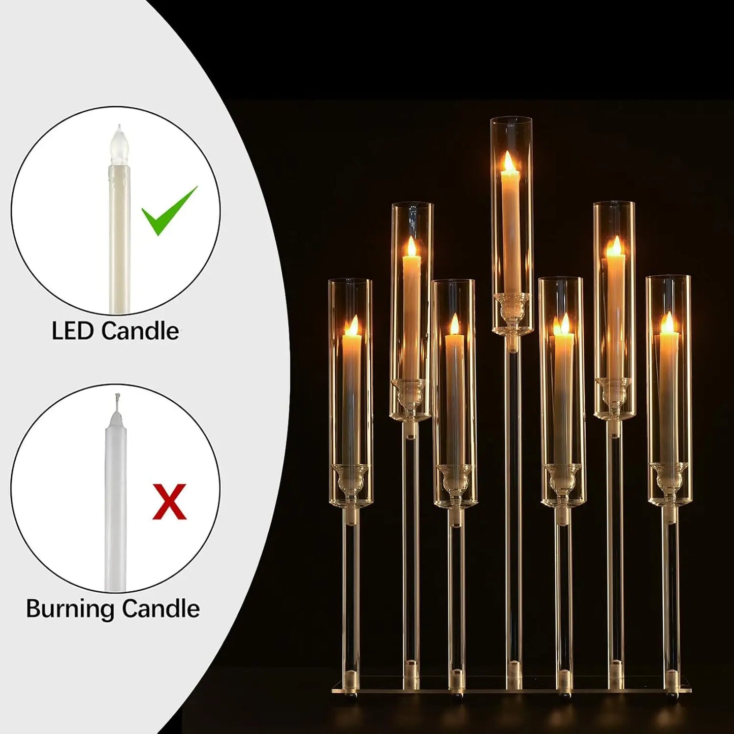 Clear Acrylic Candelabra 7 Arms Tall Candle Holder for Wedding Centerpiece Table Decor Transparent Candlestick Party Birthday Event