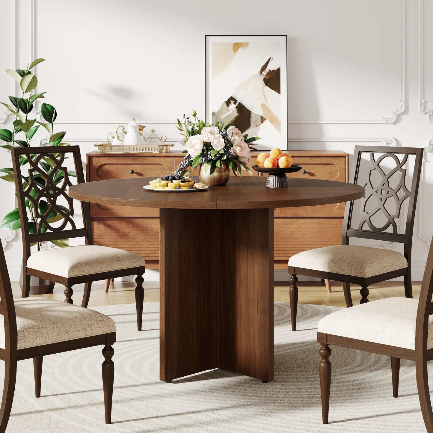 120CM Wooden Dining Table Nordic Study Lounge Garden Designer Dining Table Writing Service Mesas De Jantar Kitchen Furniture for 4-6 People Brown