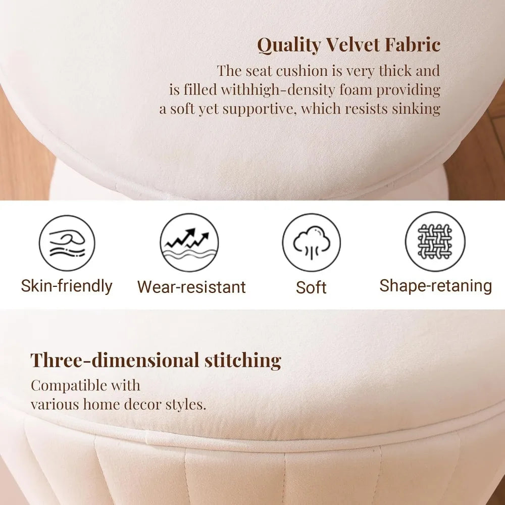 Versatile Velvet Ottoman, Upholstered Vanity Stool, Durable Round Footstool for Various Rooms, Beige