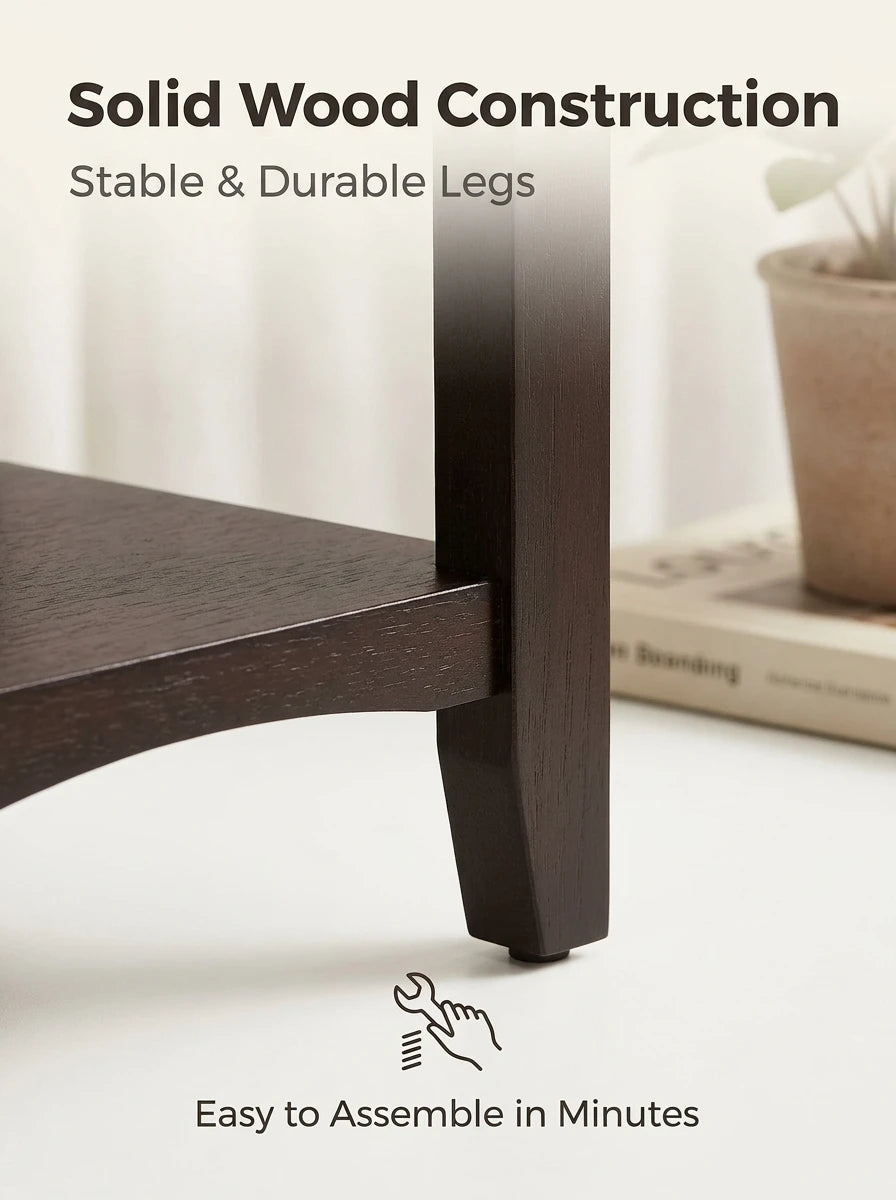 End Table, Tall Narrow Side Table with Wood Frame and Storage Shelf, Compact Nightstand for Living Room, Bedroom