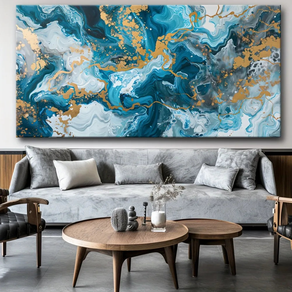 Canvas print poster Blue abstract art canvas wall art painting, art works wall painting, suitable for living room