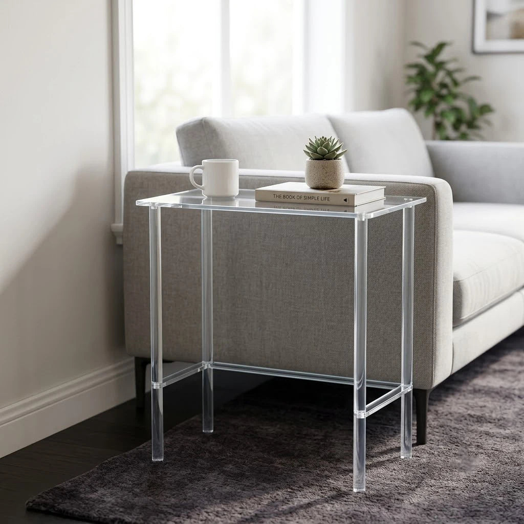 Clear Acrylic Console Table, 23.6in Tall Narrow Rectangular Side Table for Entryway, Slim Modern End Table for Living Room Sofa Hallway Bedroom Small Spaces Apartment