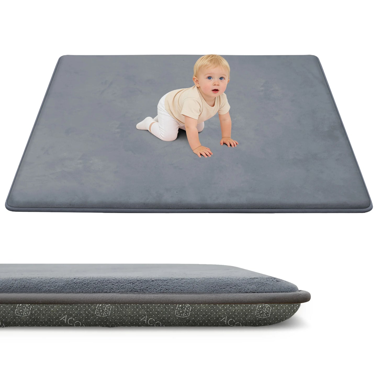 2cm Thick Baby Play Mat for Tummy Time Memory Foam Carpet Large Crawling Soft Velvet Non-Slip Nursery Rug for Floor Kids