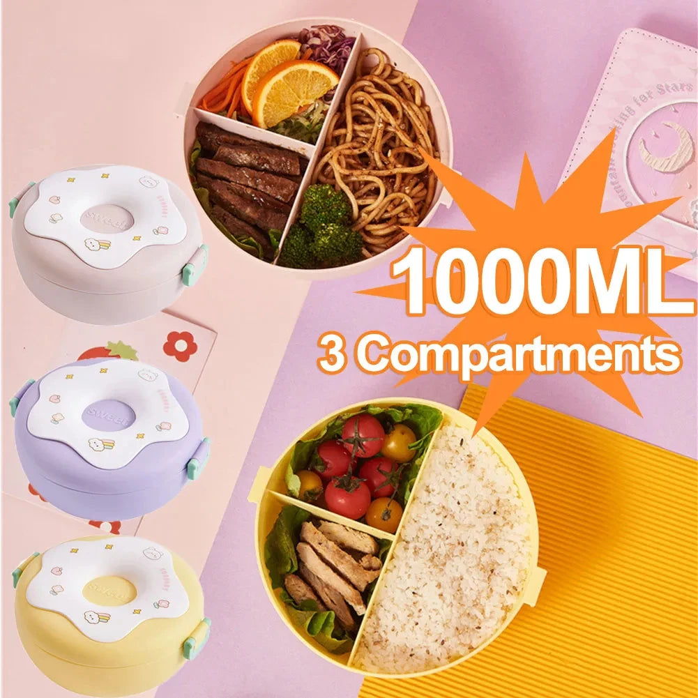 Cartoon Bento Lunch Box for Kids, Leakproof Lunch Fruit Container for Girls, Boys, Toddlers with 2-3 Compartments,Microwave Safe