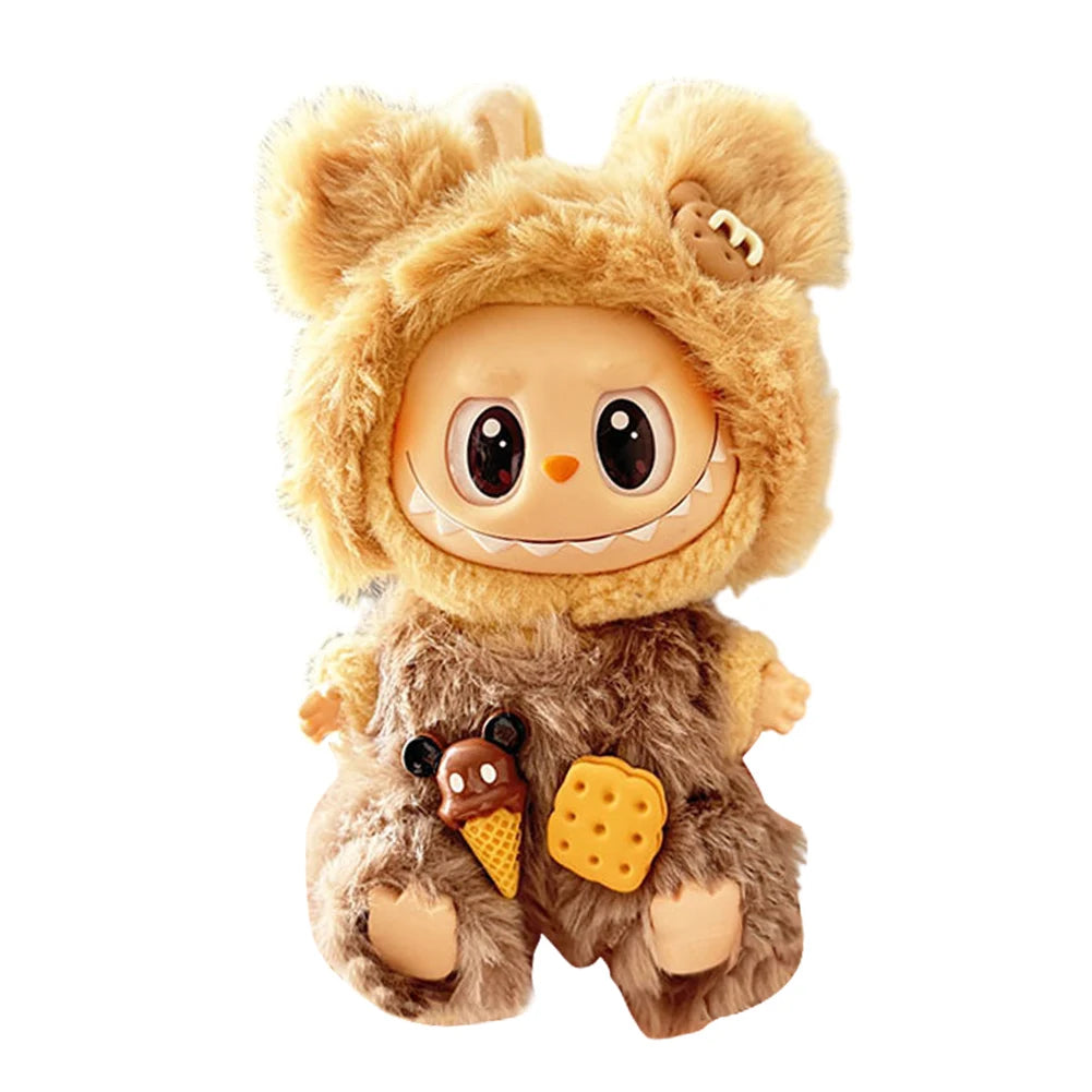 17cm Mini Plush Doll's Clothes Outfit Accessories for Korea Kpop Labubu Dolls Sit Party Overalls Clothing Gift （Only clothes）