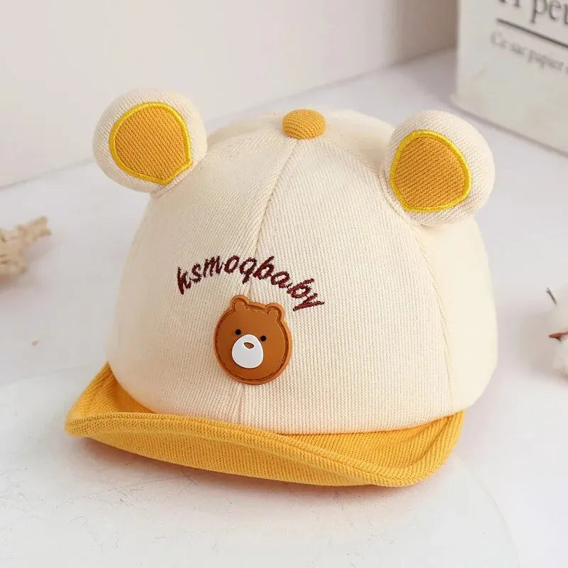 Cartoon Bear Baby Baseball Cap with Ears Cute Animal Sun Hat for Boys Girls Casual Infant Peaked Hat