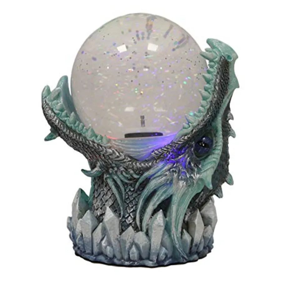 Blue ICY Frost Giant Leviathan Dragon LED Night Light Glitter Sparkle Water Globe Storm Ball Figurine with Sound Activated Sens