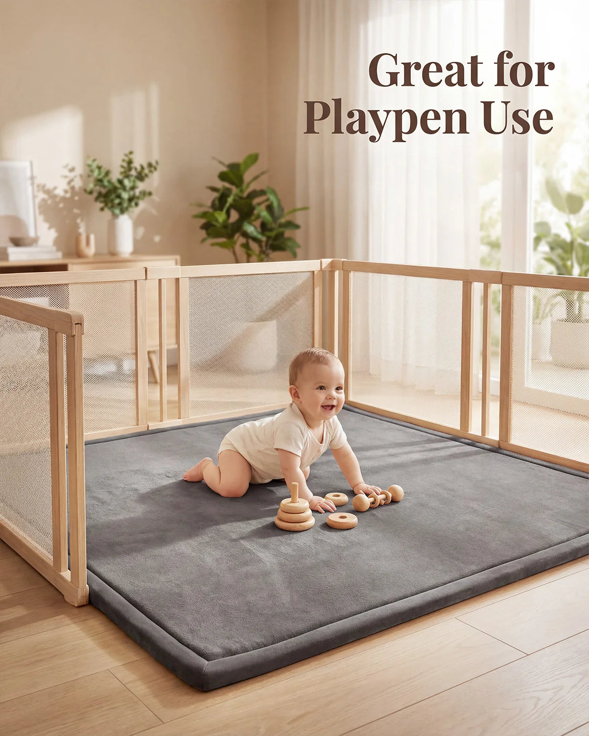 Goyuu Baby Play Mat for Floor Playpen Mat 1.3" Thick Elasti-Foam Padded Cushioning Non-Slip Playroom Tatami-Style Nursery Mat for Tummy Time & Crawling for Babies Toddlers Infants