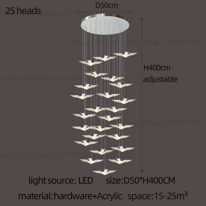 Led Bird Pendant Lamp Home Decoration Lighting Hanging Lamp Design Loft Living Room Showroom Apartment Ceiling Villa Chandelier