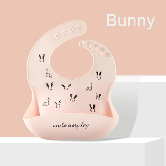 Silicone Baby Bib Waterproof Drool Catcher Cartoon Newborn Feeding Soft Edible Bib Adjustable Baby Burp Cloth