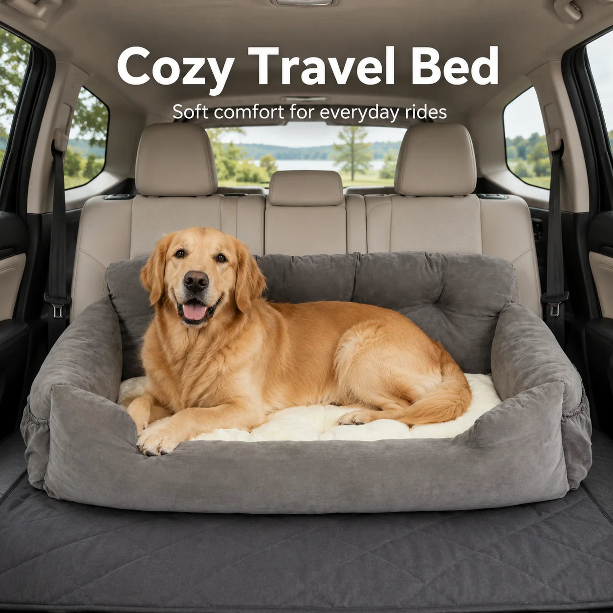 Pet Car Seat, Portable Dog Booster Seat with Safety Leash & Storage Pockets, Waterproof Travel Cat Bed for Small/Medium/Large Dogs