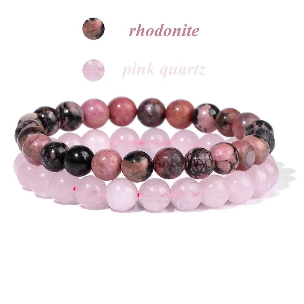 2Pcs Colorful Natural Stone Bead Bracelet Set 8MM Natural Agates Turquois Amethysts Quartzs Gem Stretch Bangle Jewelry Gift