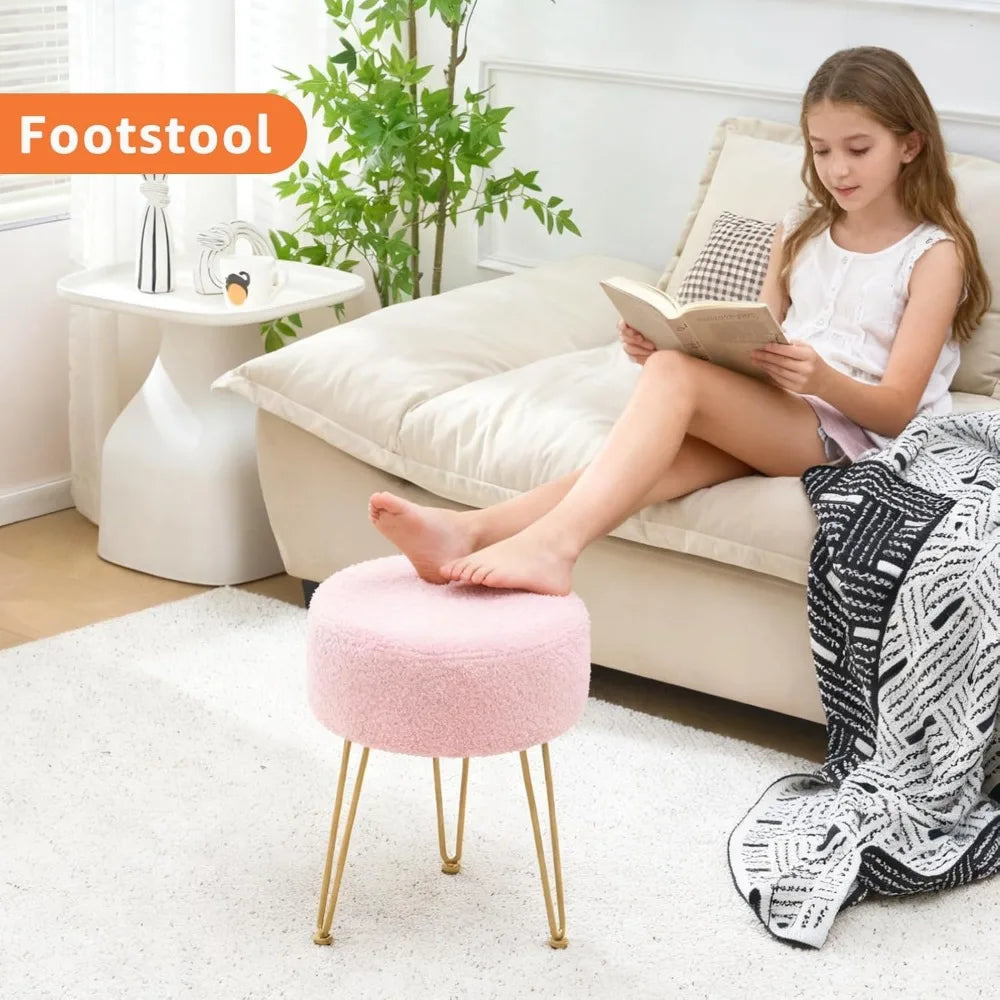 Velvet Ottoman Stool with Metal Legs for Bedroom Living Room Entryway Office