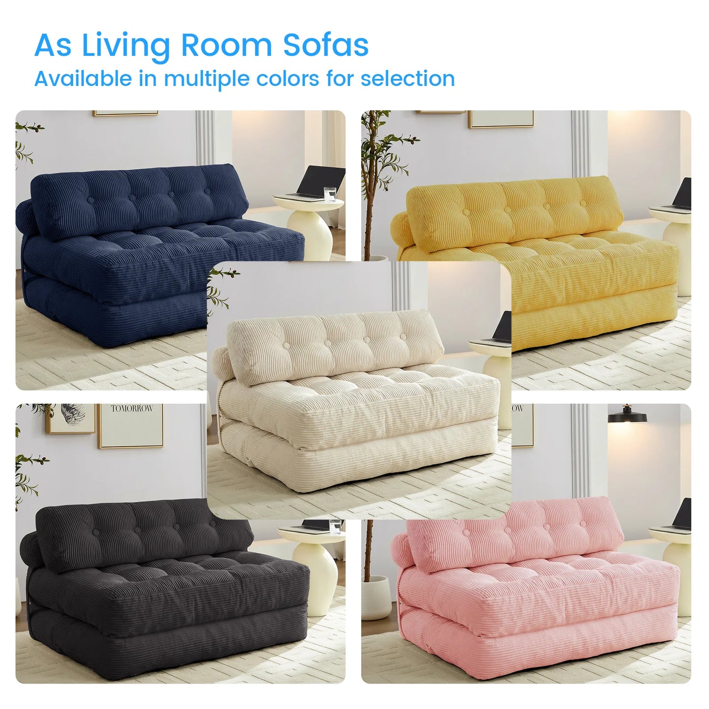 52 Inch Width Foldable Sofa Bed Convertible Sleeper Chair With Support Backrest Pillow Comfort Fold Out Mattress Floor Lounger For Living Room Bedroom