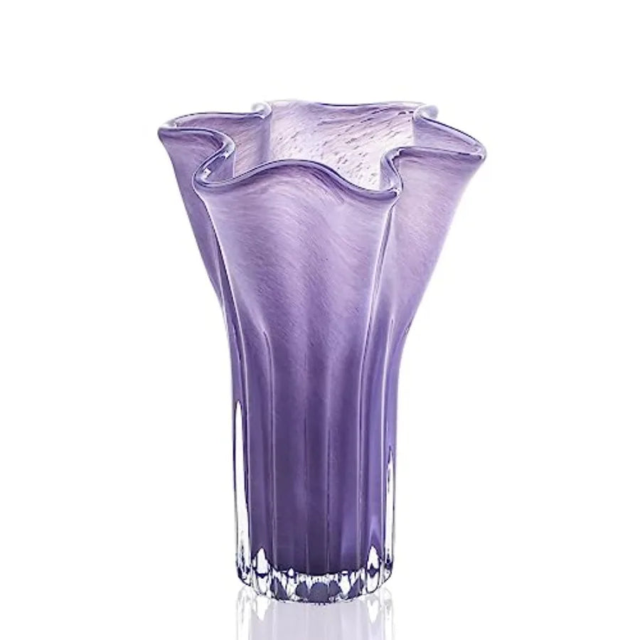 8'' Blown Glass Flower Vase for Home Wedding Modern Centerpieces Decorative Purple