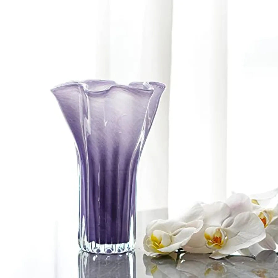 8'' Blown Glass Flower Vase for Home Wedding Modern Centerpieces Decorative Purple