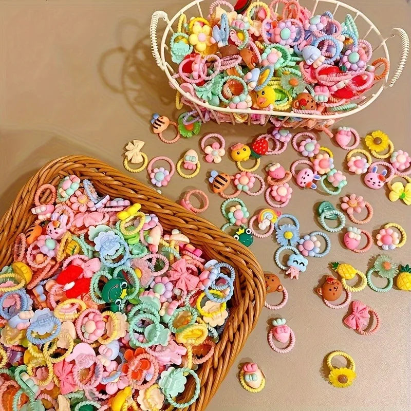 Multipack Soft Elastic Hair Ties for Kids Girls, Cute Animal Fruit Pattern Ponytail Holders, Non Slip Hair Bands for Daily School Party Gift