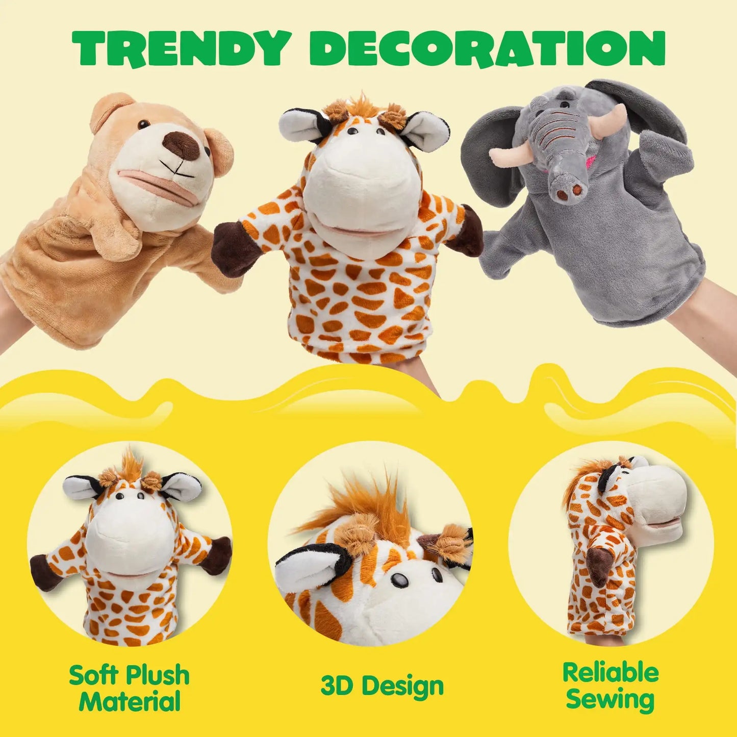 6Pcs Kids Hand Puppet with Mouth Toddler Animal Plush Toy for Show Theater Kids Birthday Gifts Easter Basket Stuffers