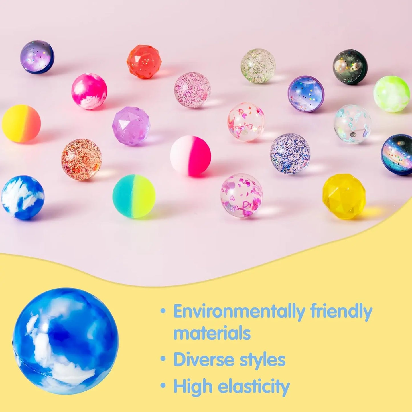 24 PCS Multistyle Bouncy Balls 6 Styles 32mm Assorted Bouncy Balls Bulk for Kids Party Favors Chirstmas Birthdays Gifts