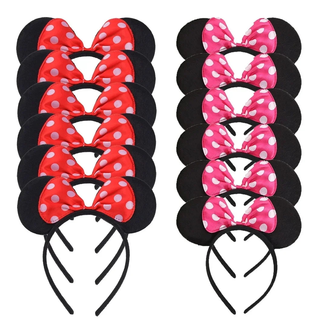 CHuangQi 12pcs Mouse Ears Headband with Bow, Mickey Minnie Ears Headwear for Boy / Girl Birthday Party, Great Party Favors