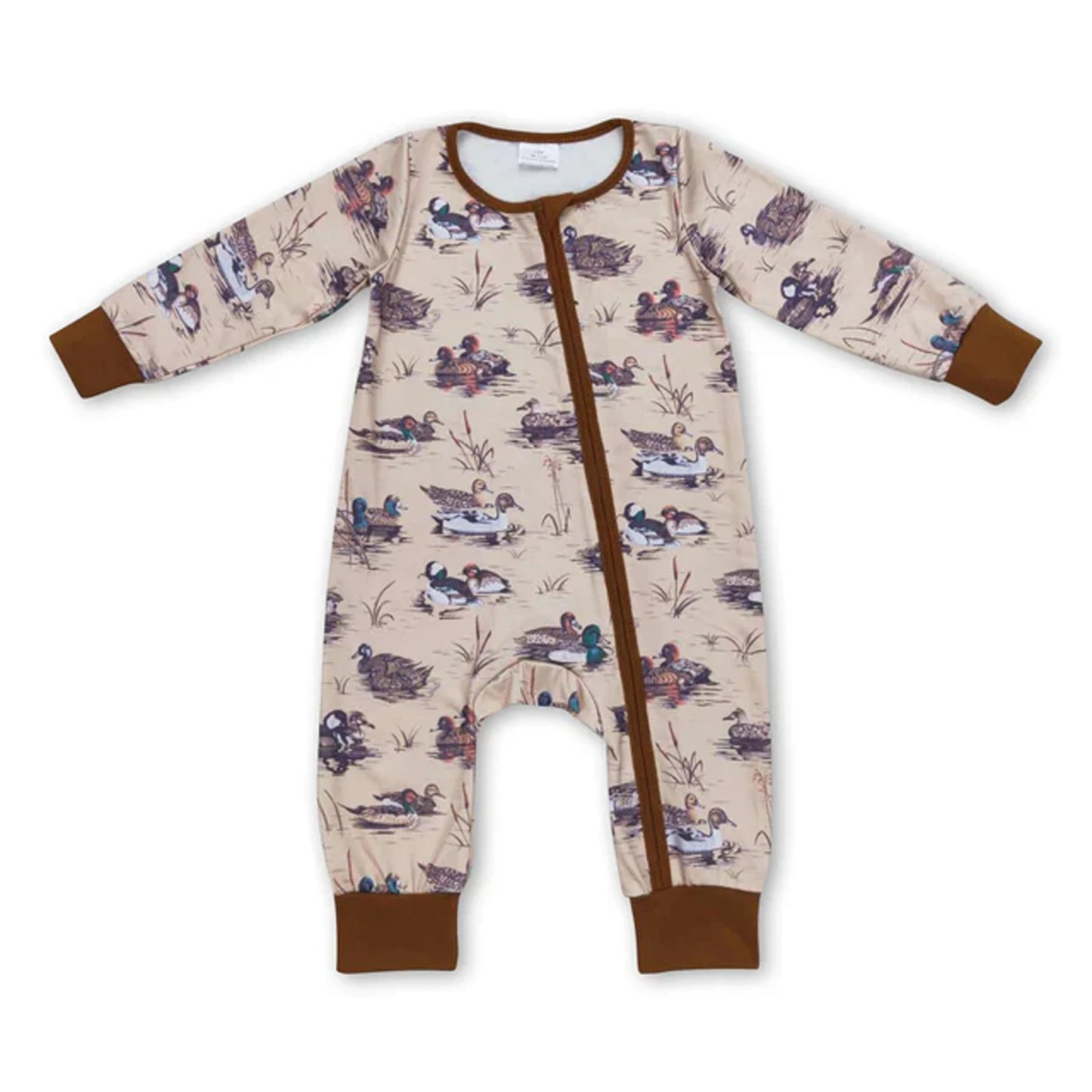 All Over Print Bamboo Baby Zipper Romper Long Sleeve Infant Sleeper Jumpsuit Hunting Camo Floral Newborn Sleepwear