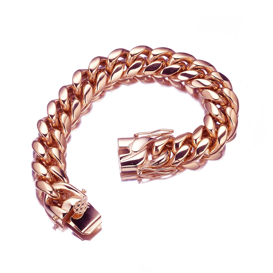 14mm Wide Rose Gold Color 316L Stainless Steel Cuban Miami Link Chains Necklaces for Unisex Hip Hop Rock Jewelry Gift
