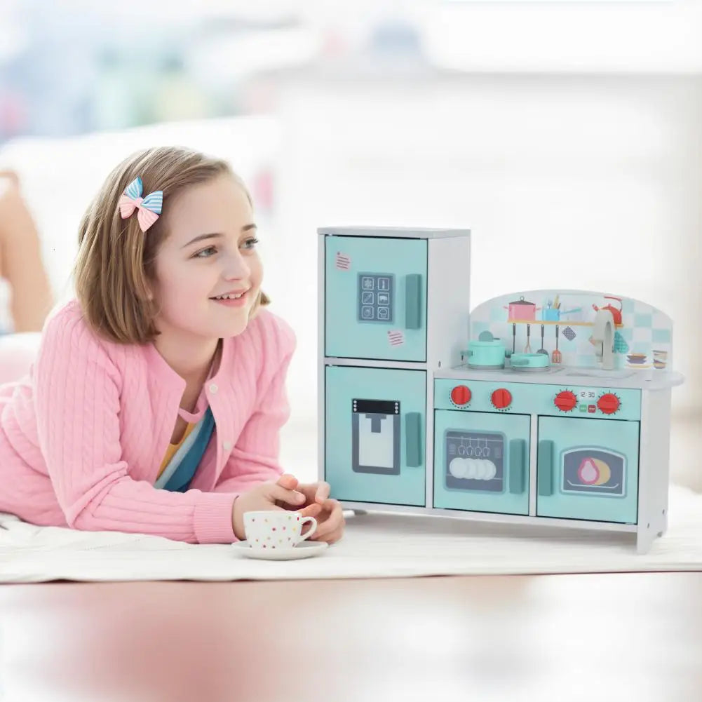 Wooden Kitchen Play Set with Rich Accessories, Sturdy Construction Children Simulated Fridge Toy,Pretend Play Kitchen Set