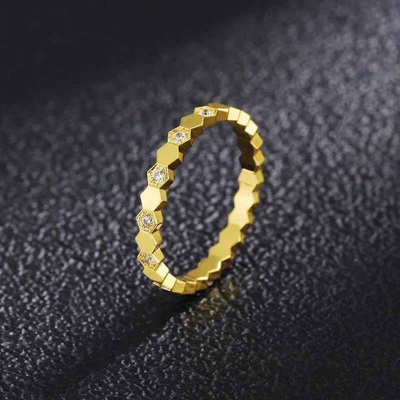 High Quality 925 Sterling Silver Honeycomb Ladies Classic Stacked Fashion Bee My Love Ring Trend Brand Wedding Fine Jewelry Gift