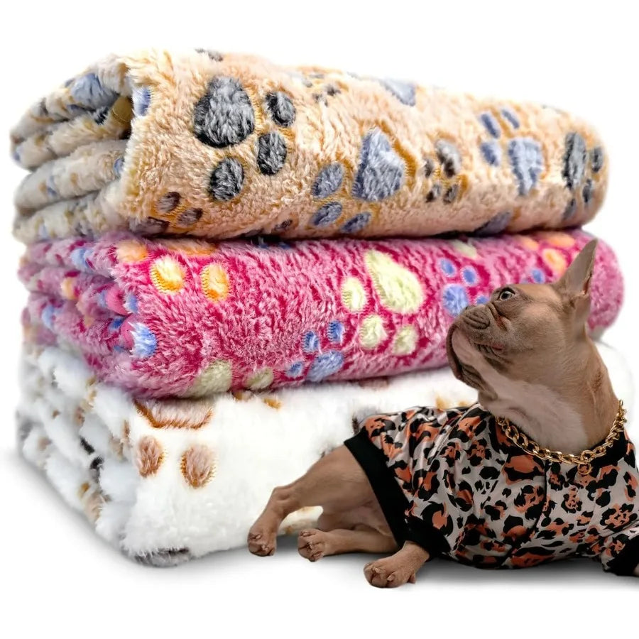 1 Pack 3 Premium Soft Washable Dog Blankets with Cute Paw Print Design for Dogs Ideal for Pet Comfort and Warmth Perfect for In