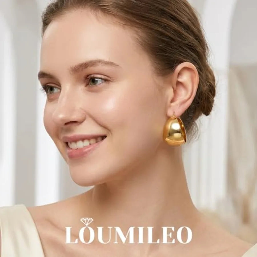 LOUMILEO 24MM Wide Thick Silver Hoop Earrings for Women Lightweight 925 Sterling Silver Hoop Earrings Large Chunky 14K Gold Pla